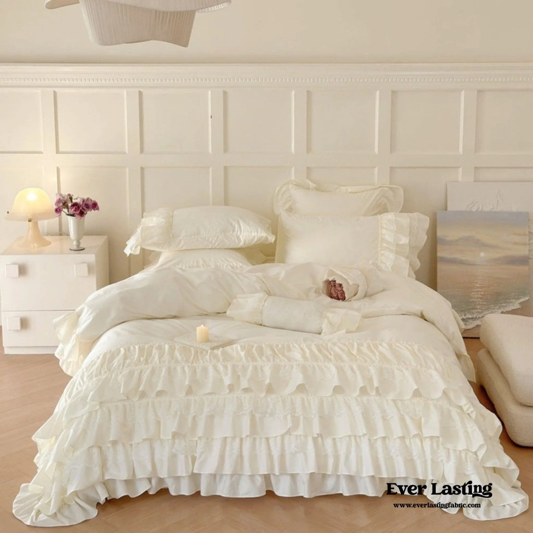 Princess Ruffle Lace Washed Cotton Bedding Set / Pink Ever Lasting