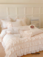 Princess Ruffle Lace Washed Cotton Bedding Set / Pink Ever Lasting