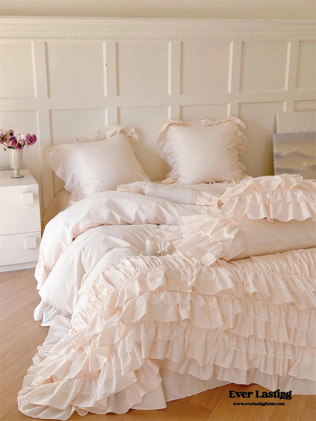 Princess Ruffle Lace Washed Cotton Bedding Set / Pink Ever Lasting