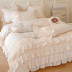 Princess Ruffle Lace Washed Cotton Bedding Set / Pink Ever Lasting