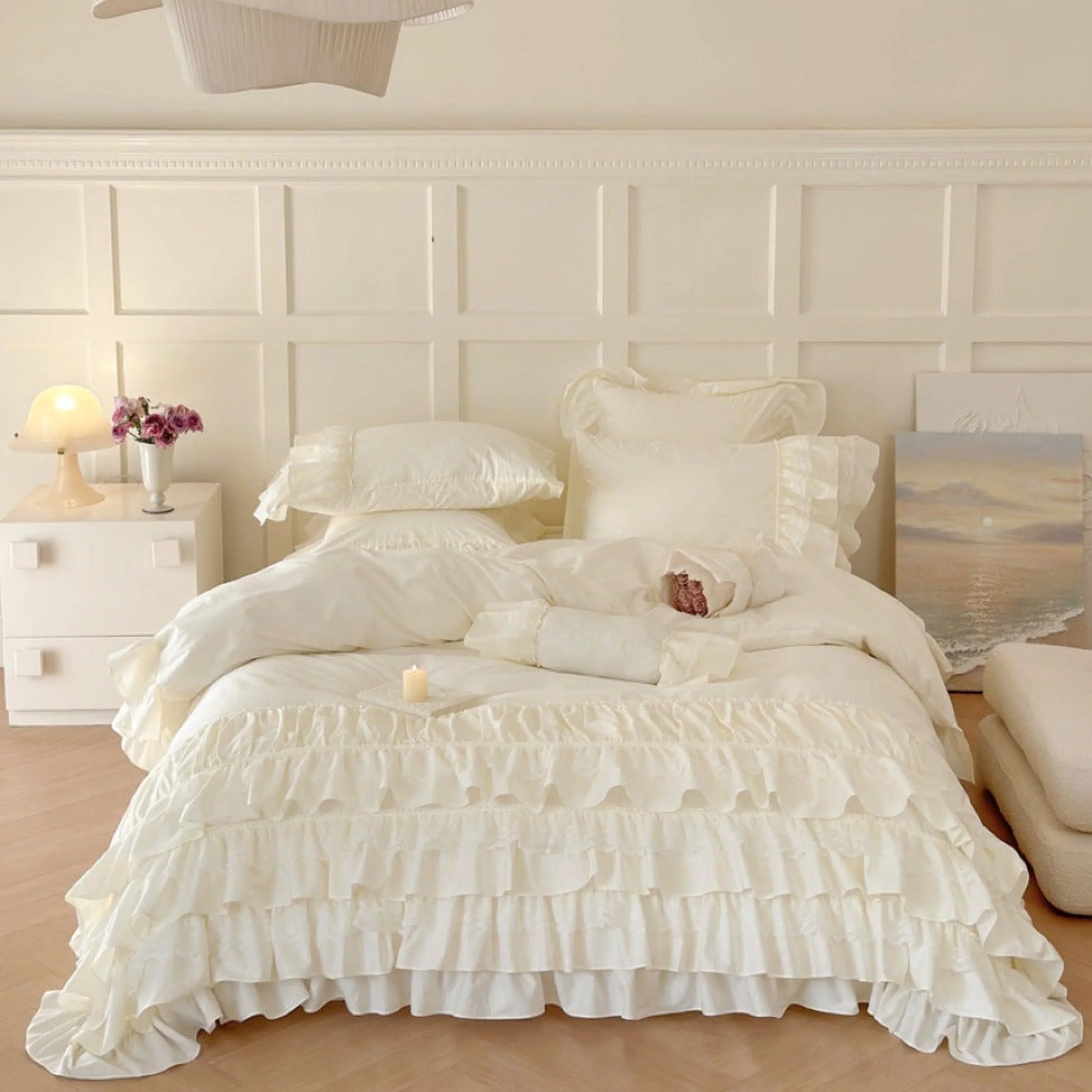 Princess Ruffle Lace Washed Cotton Bedding Set / Pink Ever Lasting