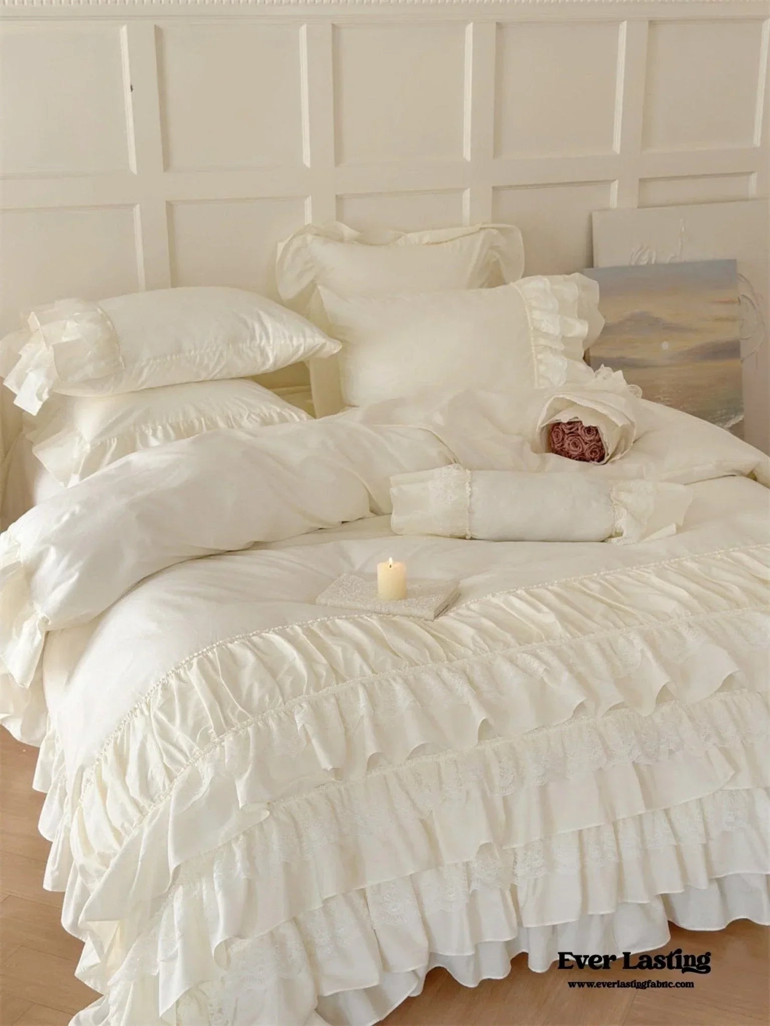 Princess Ruffle Lace Washed Cotton Bedding Set / Pink Ever Lasting
