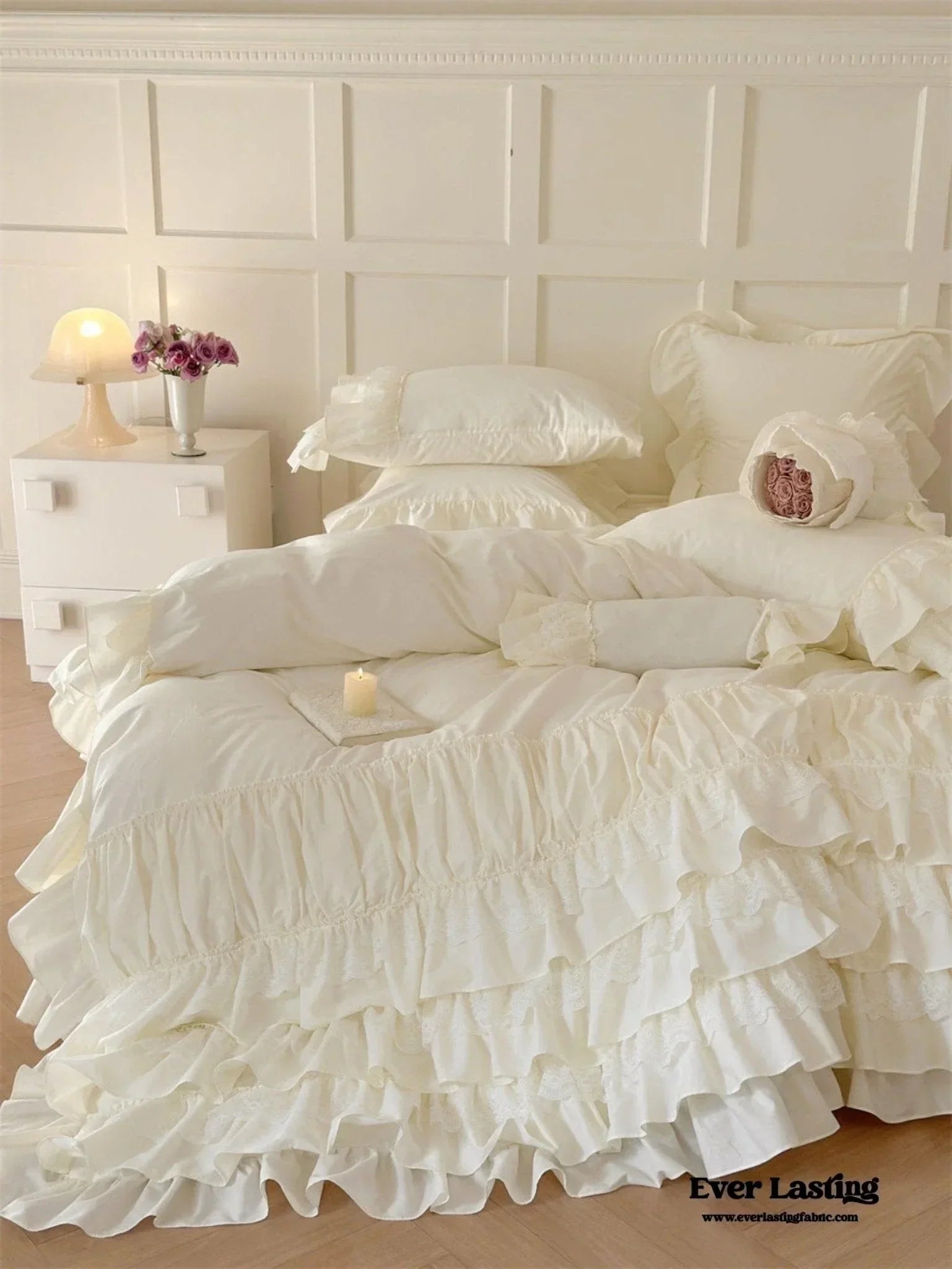 Princess Ruffle Lace Washed Cotton Bedding Set / Pink Ever Lasting