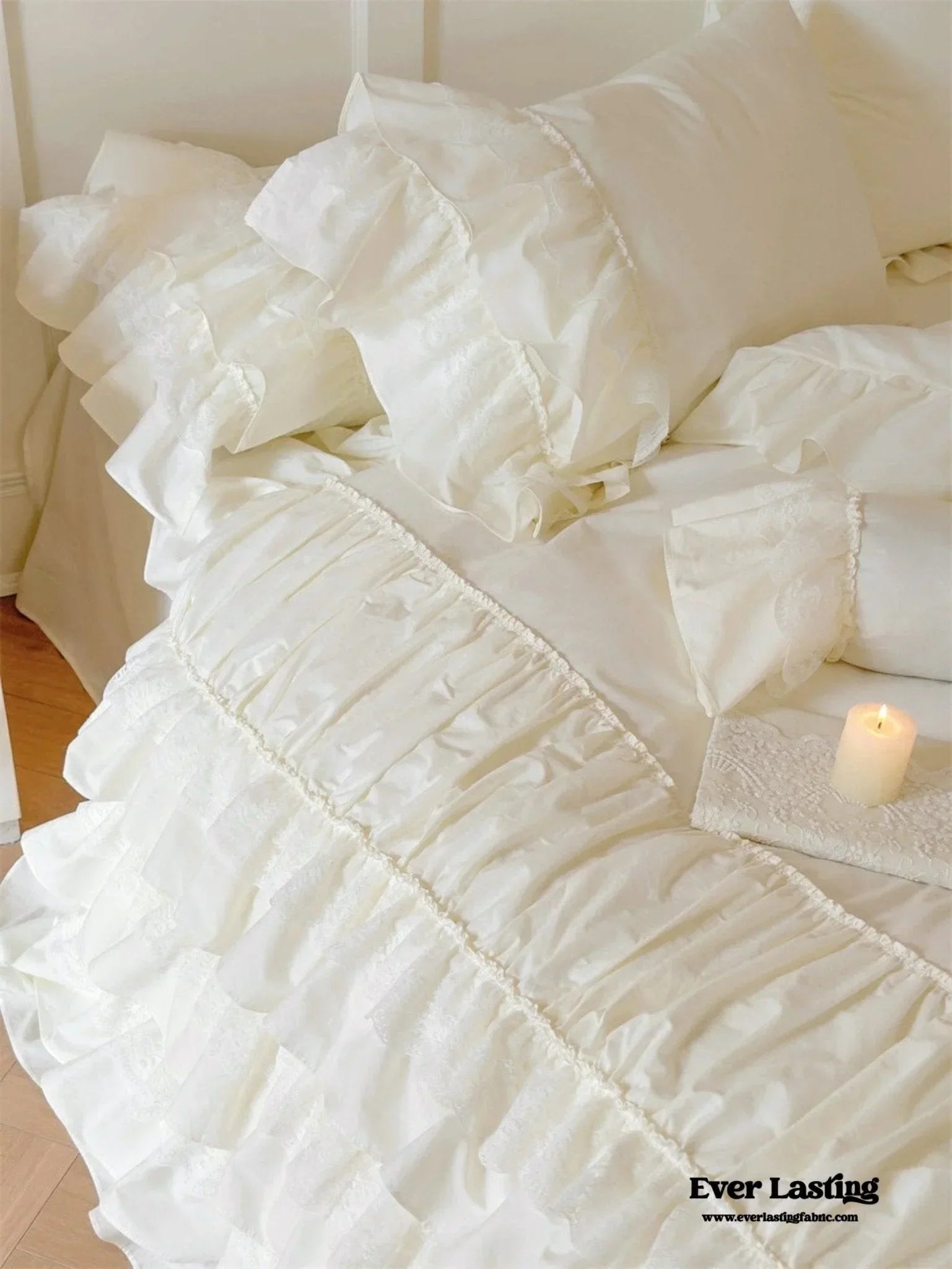 Princess Ruffle Lace Washed Cotton Bedding Set / Pink Ever Lasting