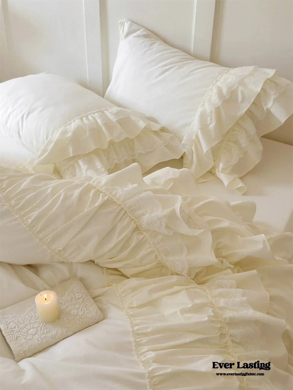 Princess Ruffle Lace Washed Cotton Bedding Set / Pink Ever Lasting