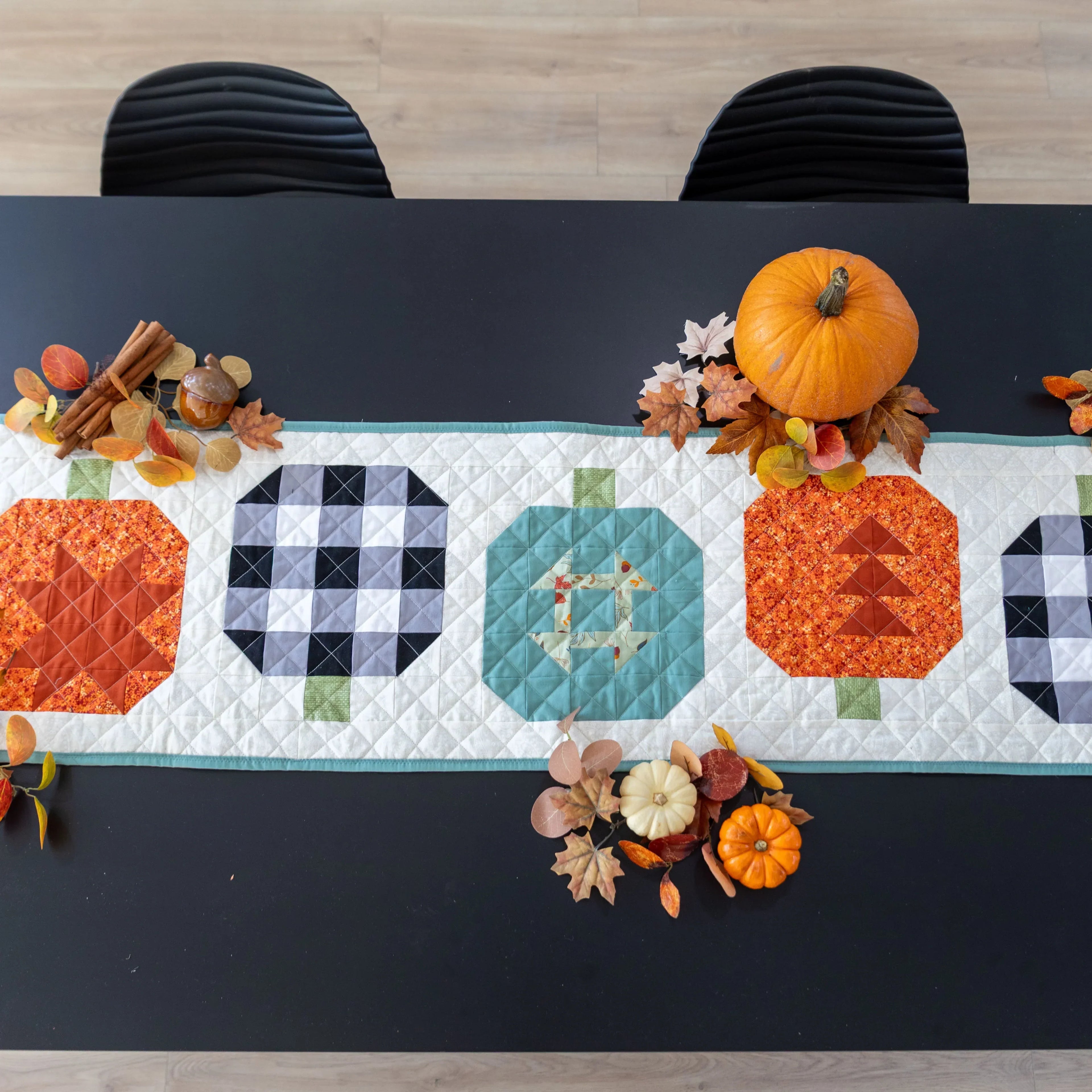 Pumpkin Patchwork Quilted Table Runner Precut Quilt Kit Block Party Quilt Co