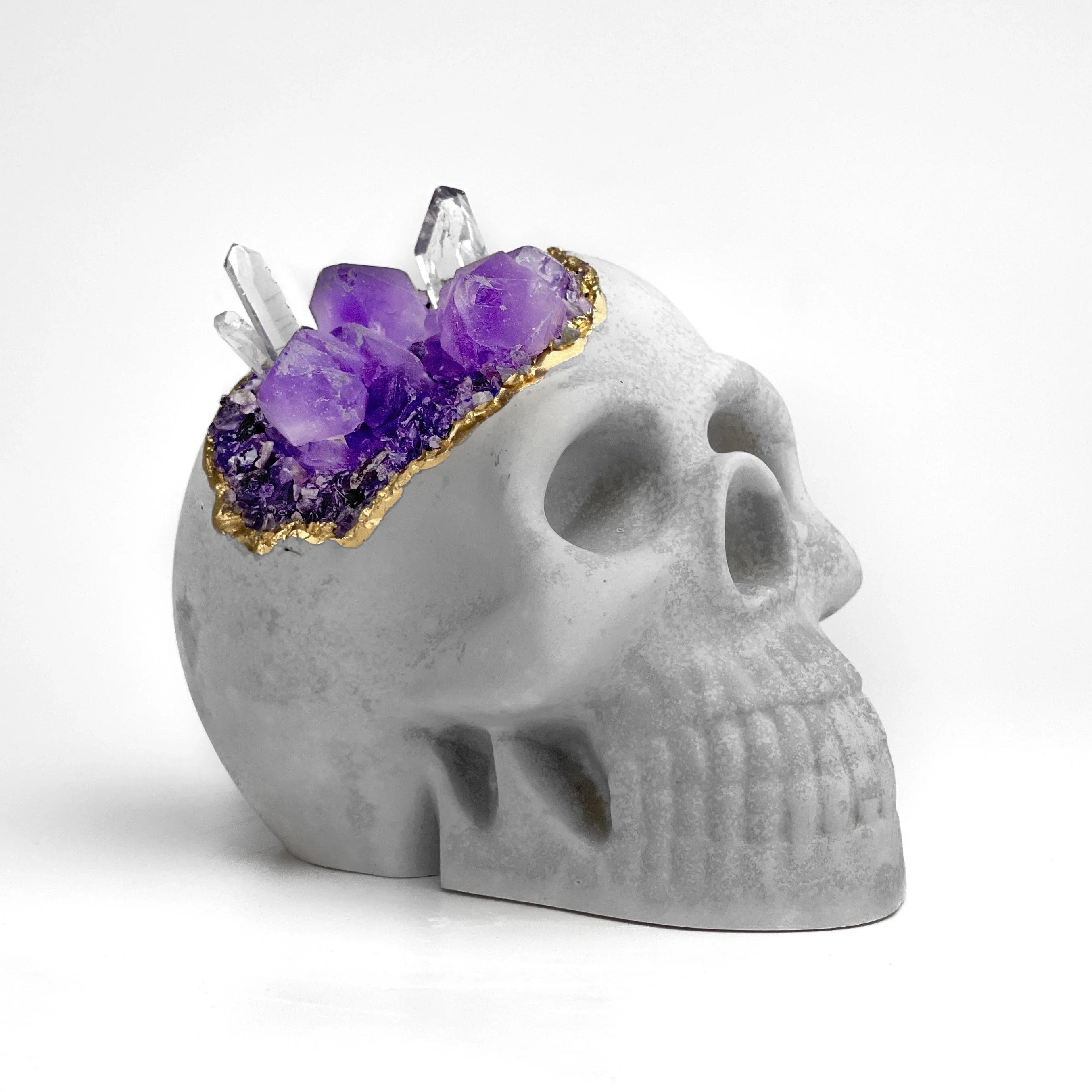 Purple Glass Accent - Amethyst Decorative Skull, front view - House Of Avana