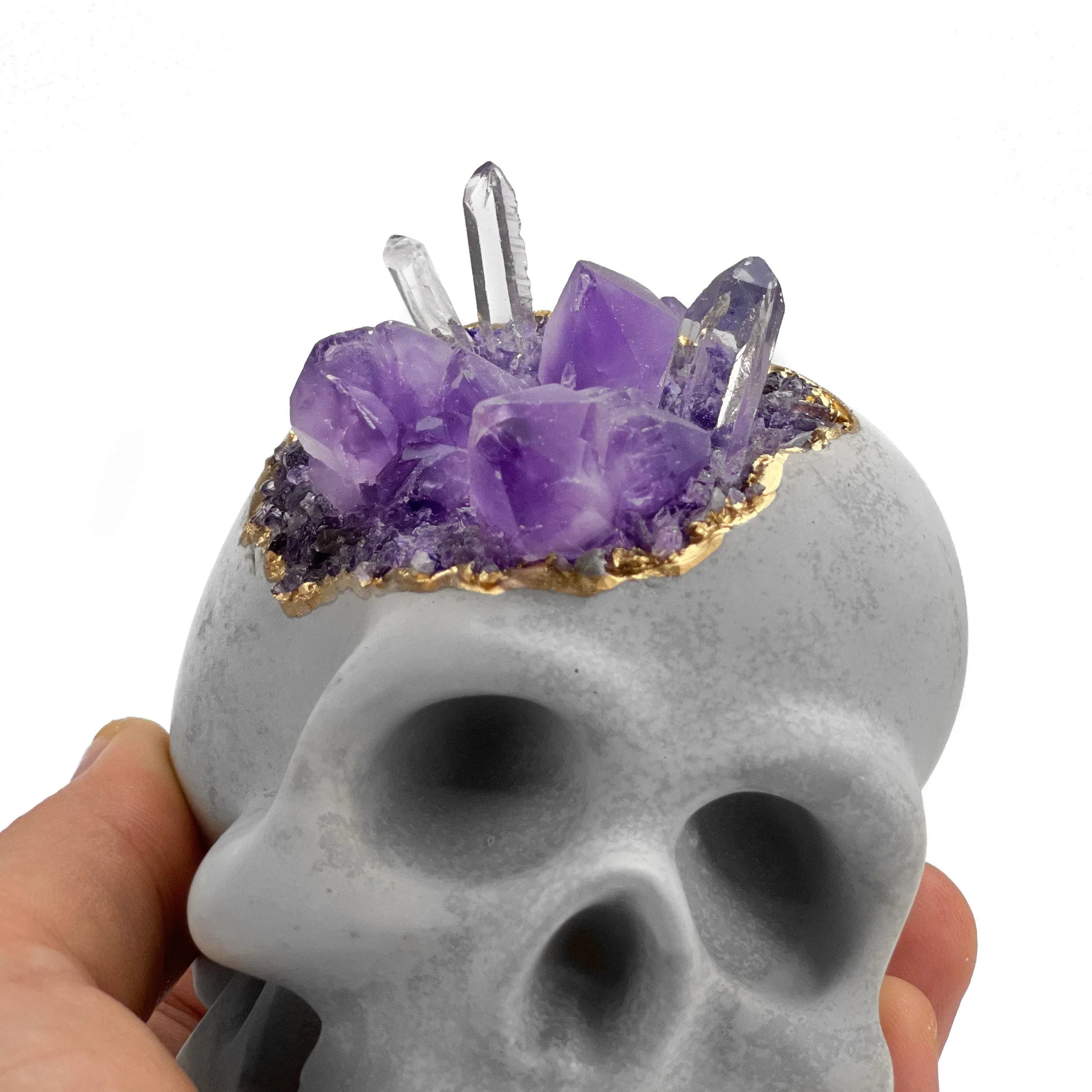 Purple Glass Accent - Amethyst Decorative Skull, back view - House Of Avana