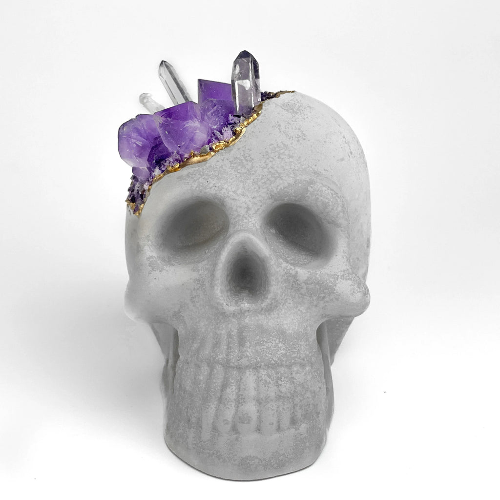 Purple Glass Accent - Amethyst Decorative Skull, side view - House Of Avana