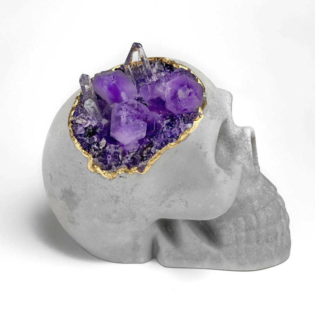 Purple Glass Accent - Amethyst Decorative Skull, lifestyle image - House Of Avana