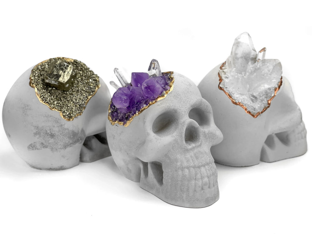 Purple Glass Accent - Amethyst Decorative Skull, angled view - House Of Avana