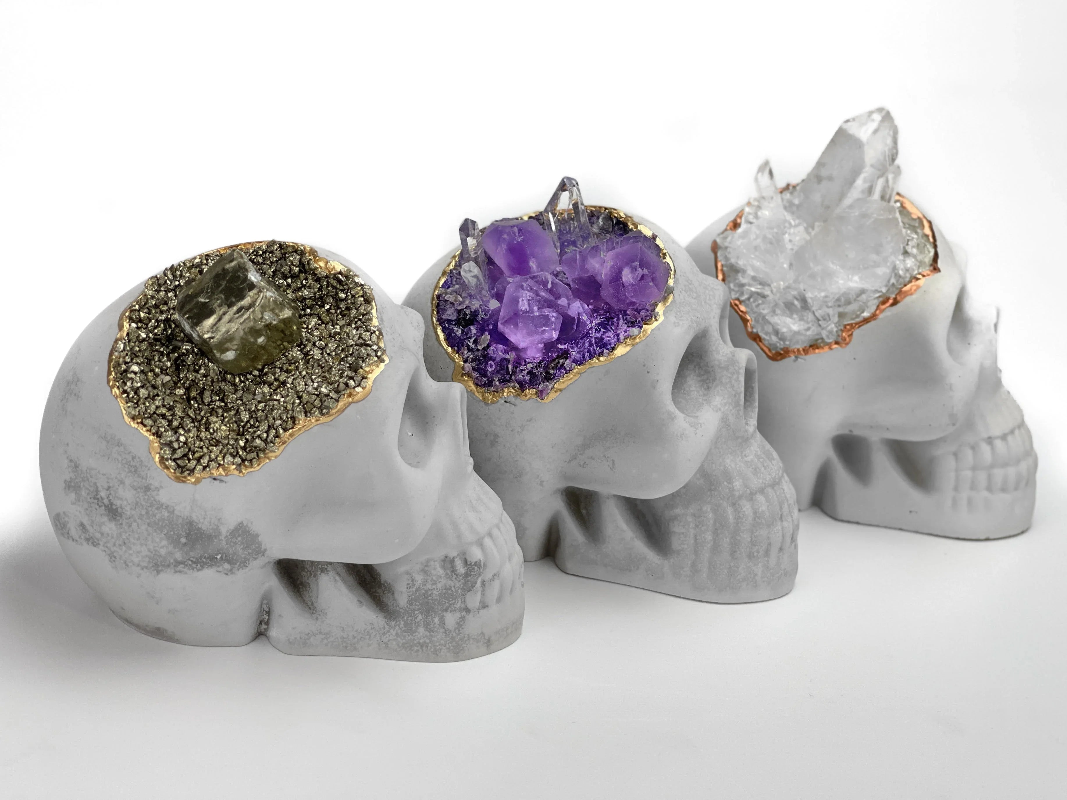 Purple Glass Accent - Amethyst Decorative Skull, angled view - House Of Avana