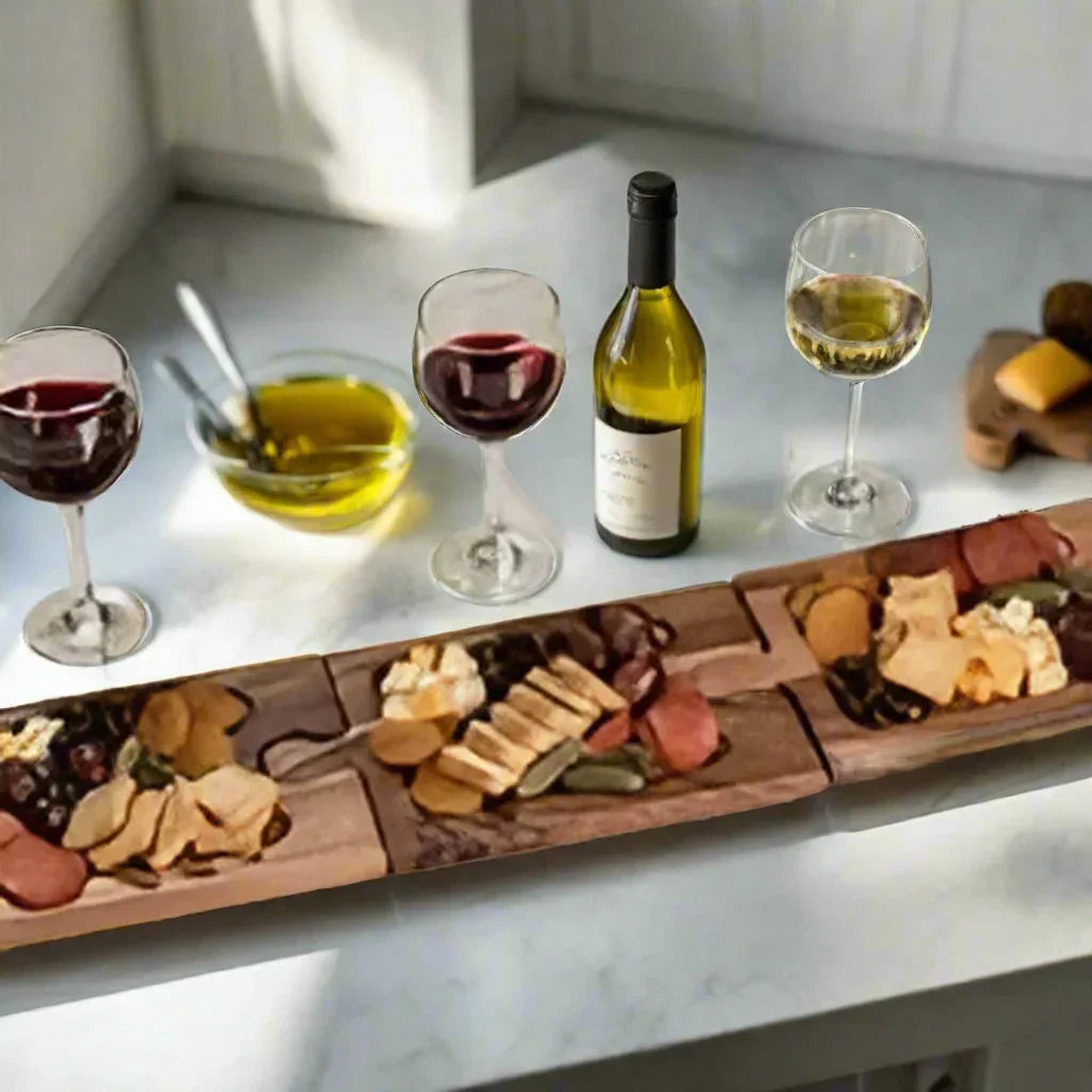Puzzle Shaped Charcuterie / Wine Glass Holder Interlocking Board