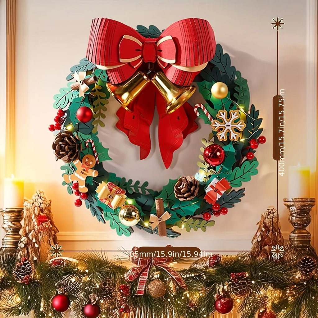 Rolife 3D Puzzle Wreath Kit with Bow - 3D Christmas Door Decoration with Red & Golden Bow, Green Foliage, Pine Cones, Berries & Snowflakes - Challenging Puzzle for Adults & Teens 14+, Indoor/Outdoor Holiday Home Decor, Festiv House Of Avana