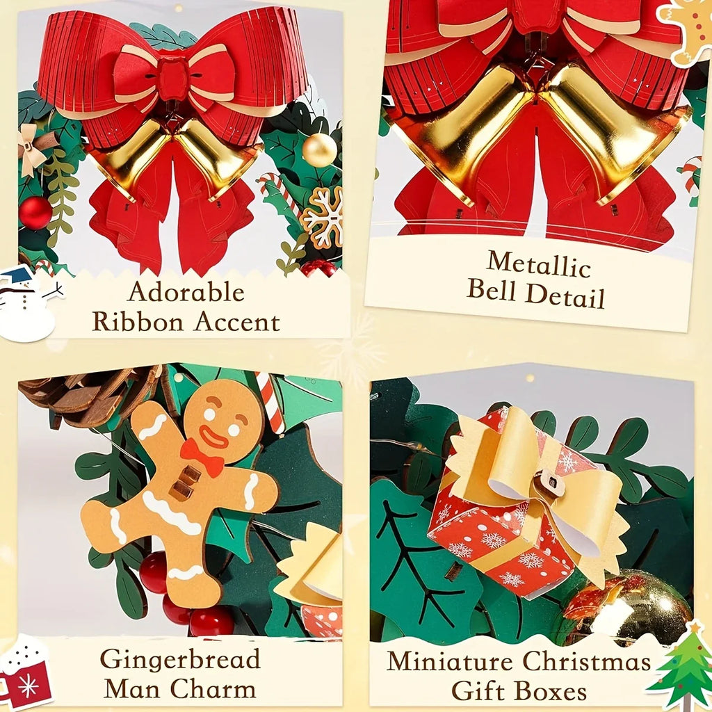Rolife 3D Puzzle Wreath Kit with Bow - 3D Christmas Door Decoration with Red & Golden Bow, Green Foliage, Pine Cones, Berries & Snowflakes - Challenging Puzzle for Adults & Teens 14+, Indoor/Outdoor Holiday Home Decor, Festiv House Of Avana