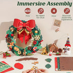 Rolife 3D Puzzle Wreath Kit with Bow - 3D Christmas Door Decoration with Red & Golden Bow, Green Foliage, Pine Cones, Berries & Snowflakes - Challenging Puzzle for Adults & Teens 14+, Indoor/Outdoor Holiday Home Decor, Festiv House Of Avana