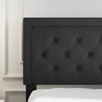 Queen Black Linen Upholstered Platform Bed Frame with Button-Tufted Headboard