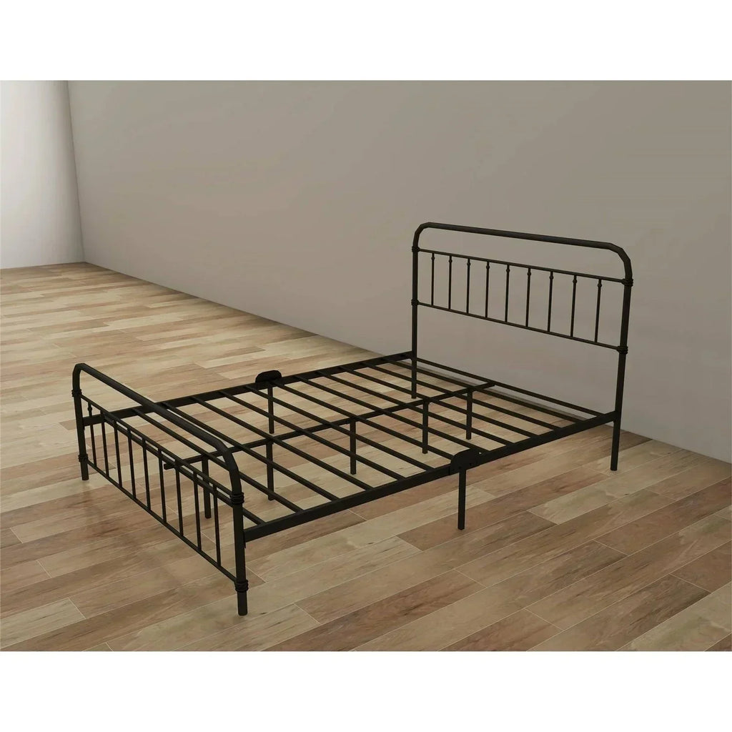 Queen Classic Farmhouse Black Metal Bed Frame with Rounded Headboard Footboard
