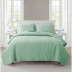 Queen Coastal Beach Starfish Seashell Seahorse Light Green Teal Quilt Set