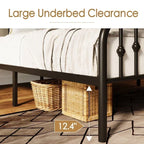 Queen Farmhouse Spindle Black Metal Platform Bed Frame with Headboard Footboard
