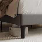 Queen Grey Linen Upholstered Platform Bed Frame with Button-Tufted Headboard