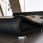 Queen Modern Black Upholstered Platform Bed Frame with Sleigh Curved Headboard