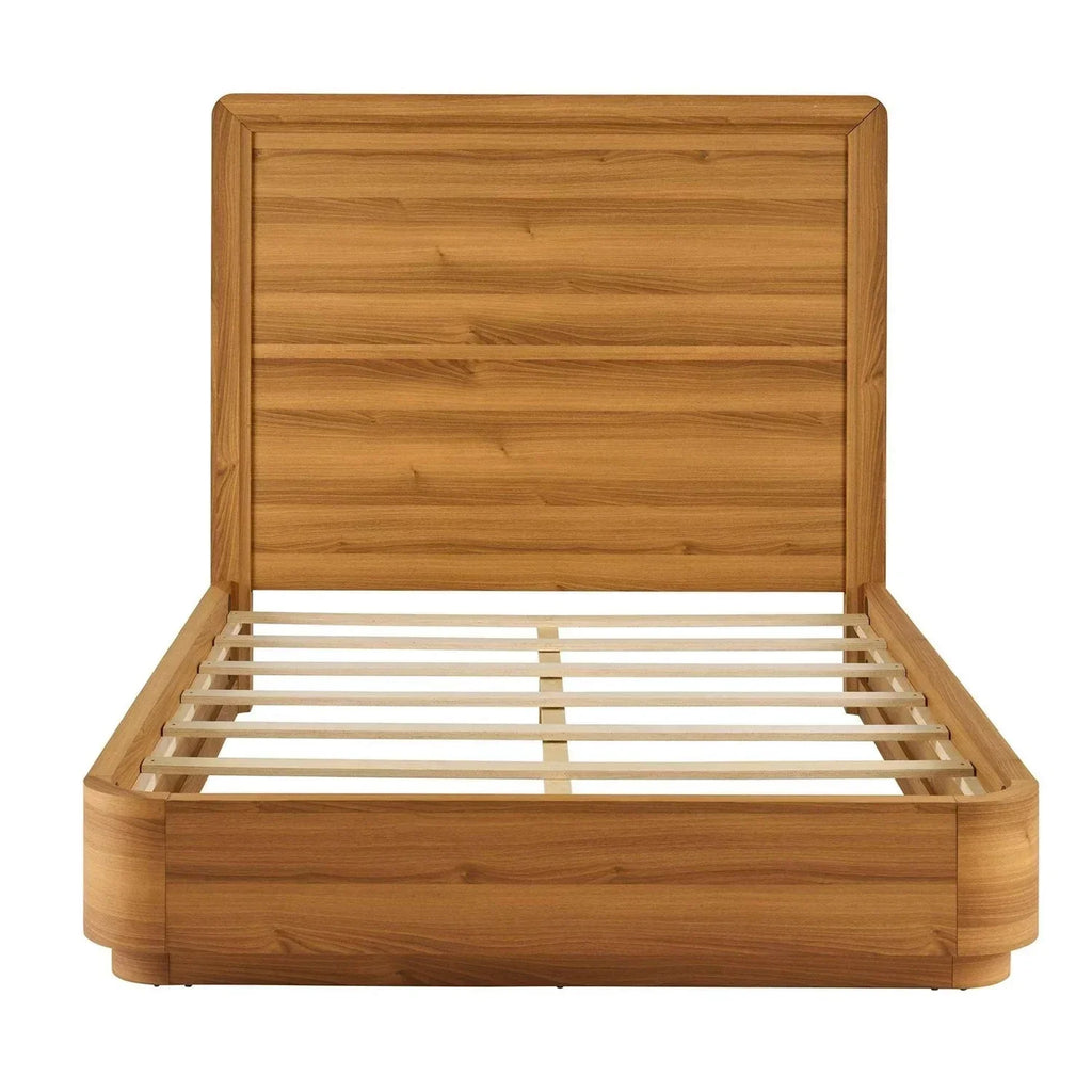 Queen Modern Wood Platform Bed Frame with Round Corners and Headboard