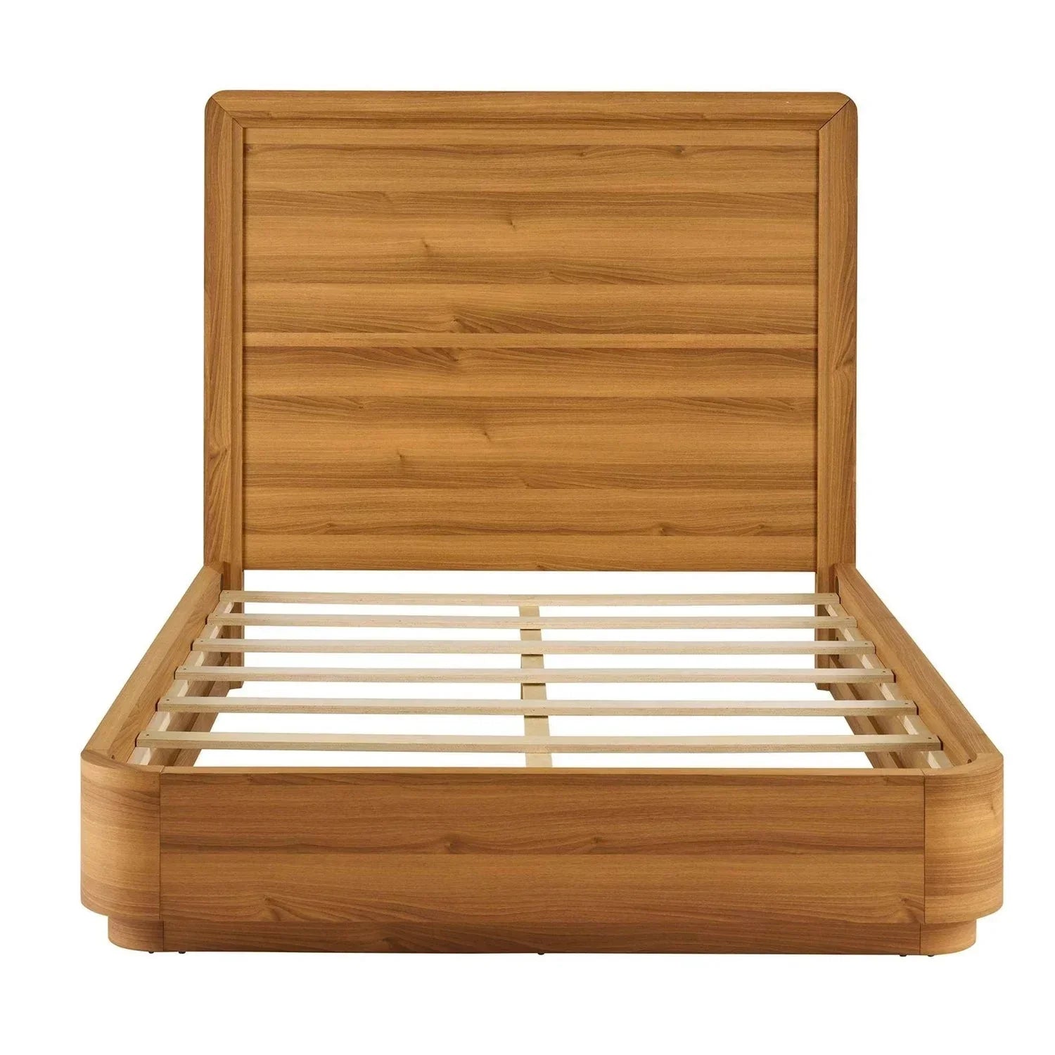 Queen Modern Wood Platform Bed Frame with Round Corners and Headboard