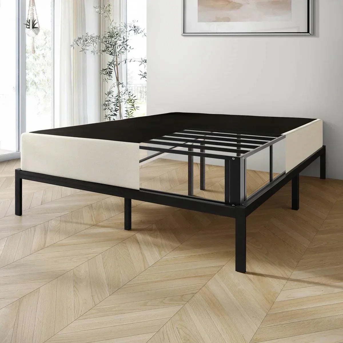 Queen size 7.8-inch Metal Frame Box-Spring Foundation for Mattress with Cover