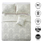 Queen size Antique White Damask Embroidered 4 Piece Oversized Bedspread Set
