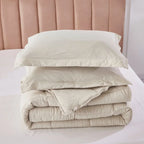 Queen Size Beige 3 Piece Microfiber Reversible Comforter Set