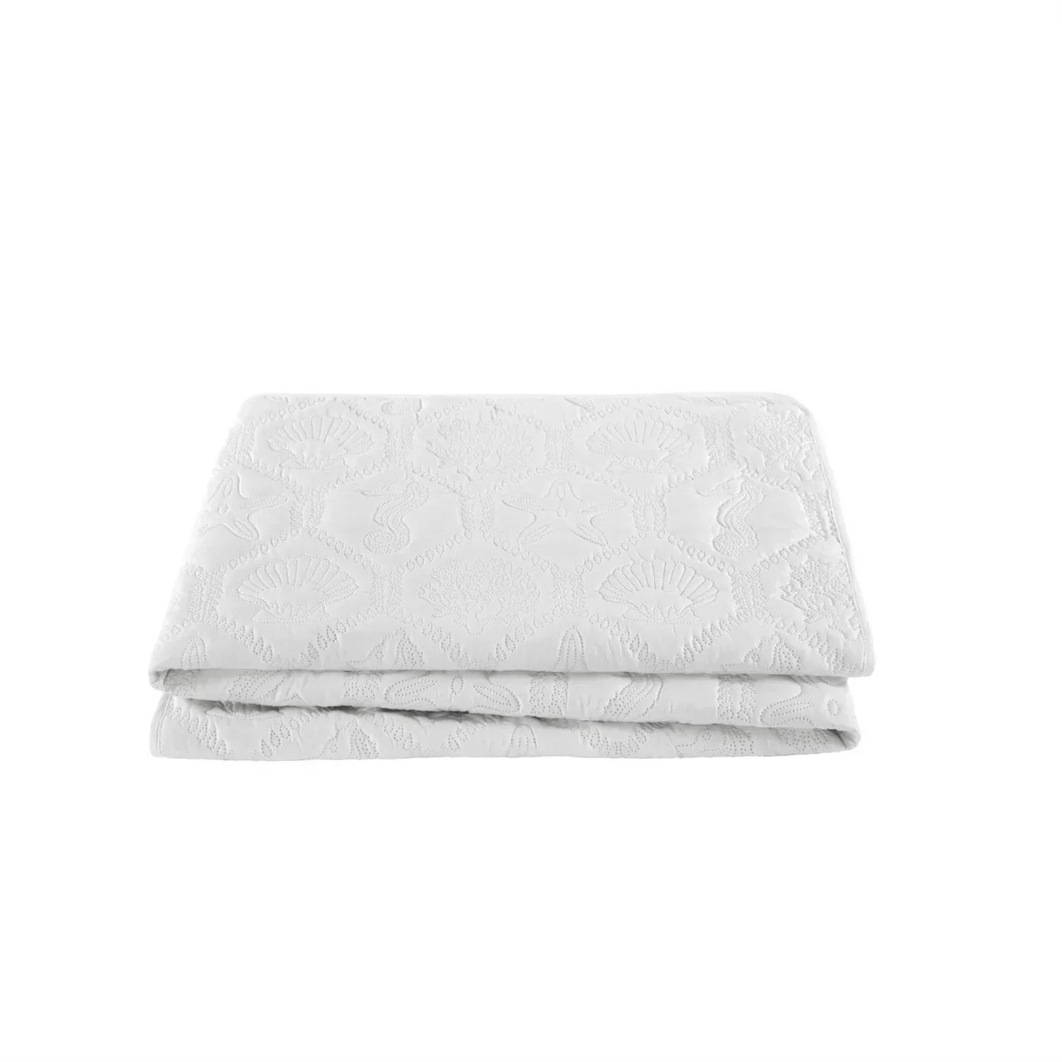 Queen size Coastal Beach Seashells Starfish Sea Horse White 3-Piece Quilt Set