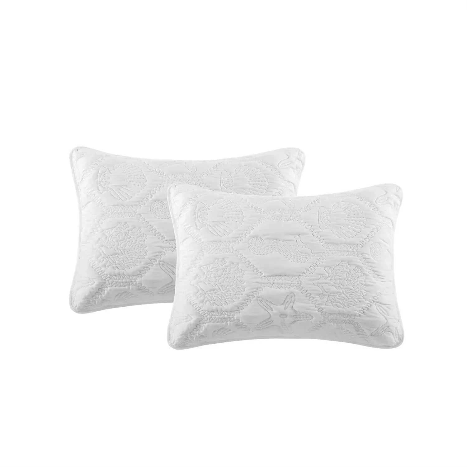 Queen size Coastal Beach Seashells Starfish Sea Horse White 3-Piece Quilt Set