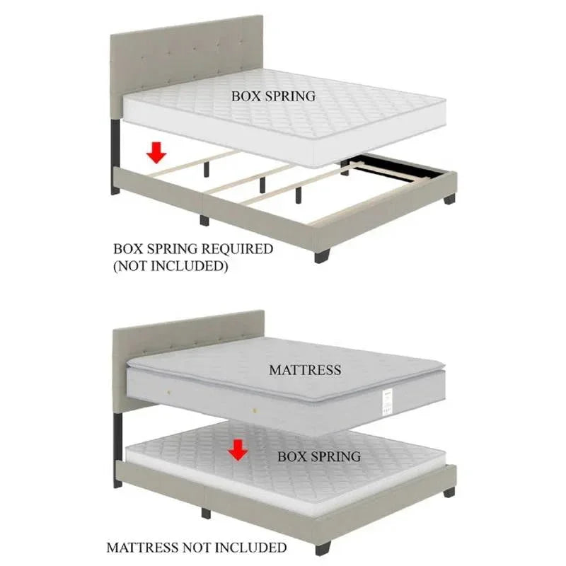 Queen size Gold Metal Canopy Bed with Upholstered Button-Tufted Headboard
