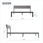 Queen Size Grey Soft Fabric Metal Headboard Platform Bed Wooden Slats