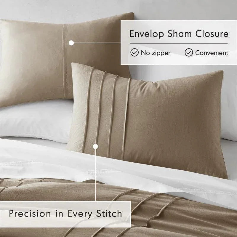 Queen size Microfiber Pleated Soft Lightweight Comforter Set Tan Khaki Taupe