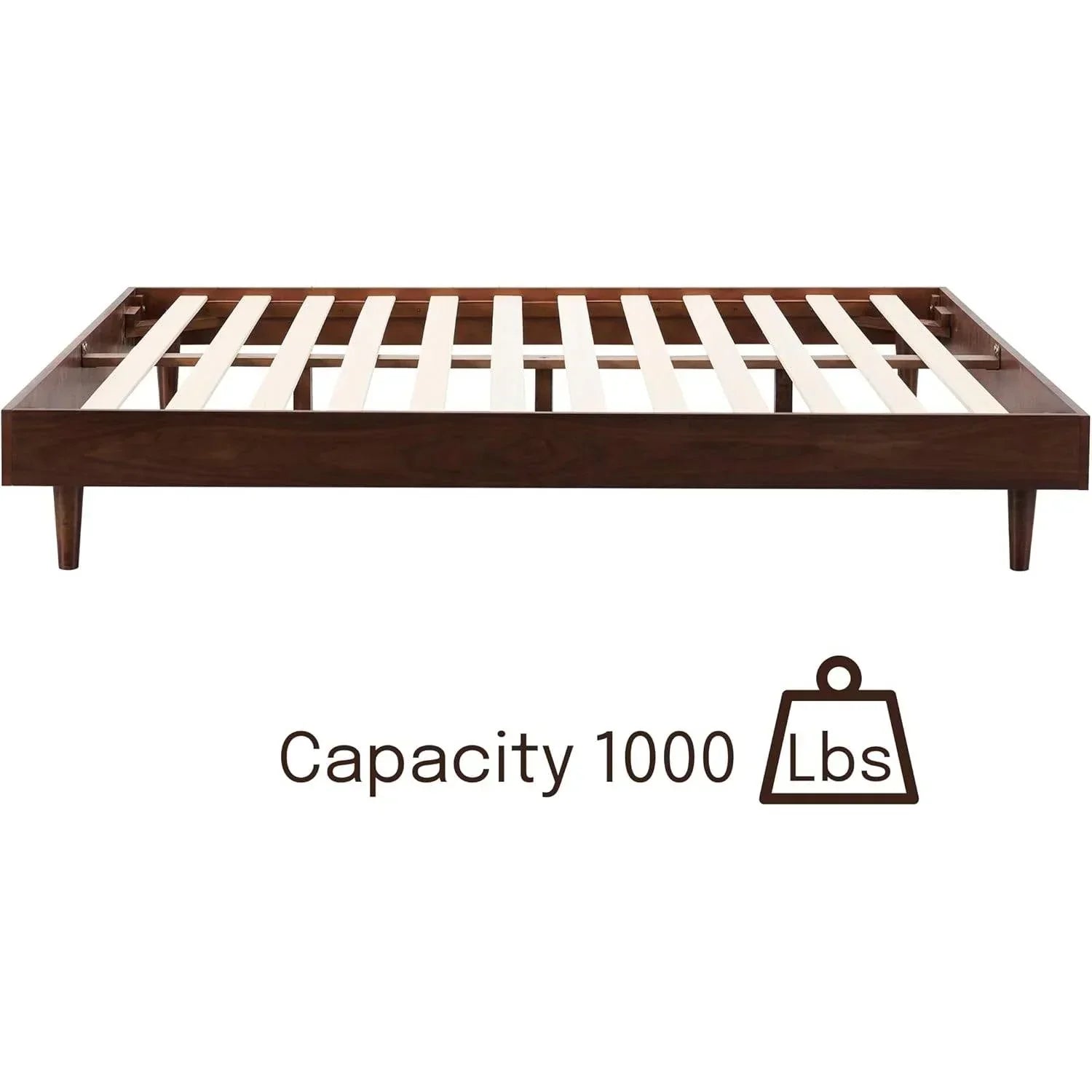 Queen size Mid-Century Modern Platform Bed Frame in Dark Brown Wood Finish