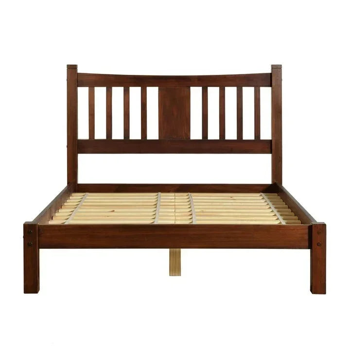Queen size Solid Pine Wood Platform Bed Frame with Headboard in Cherry