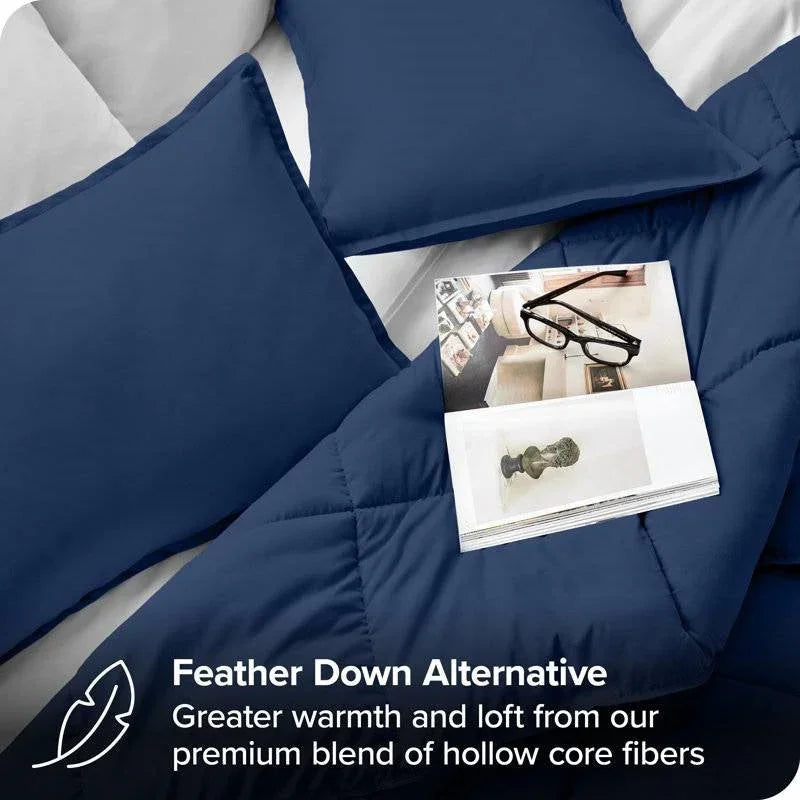 Queen size Super Soft Down Alternative Comforter Set in Navy Blue
