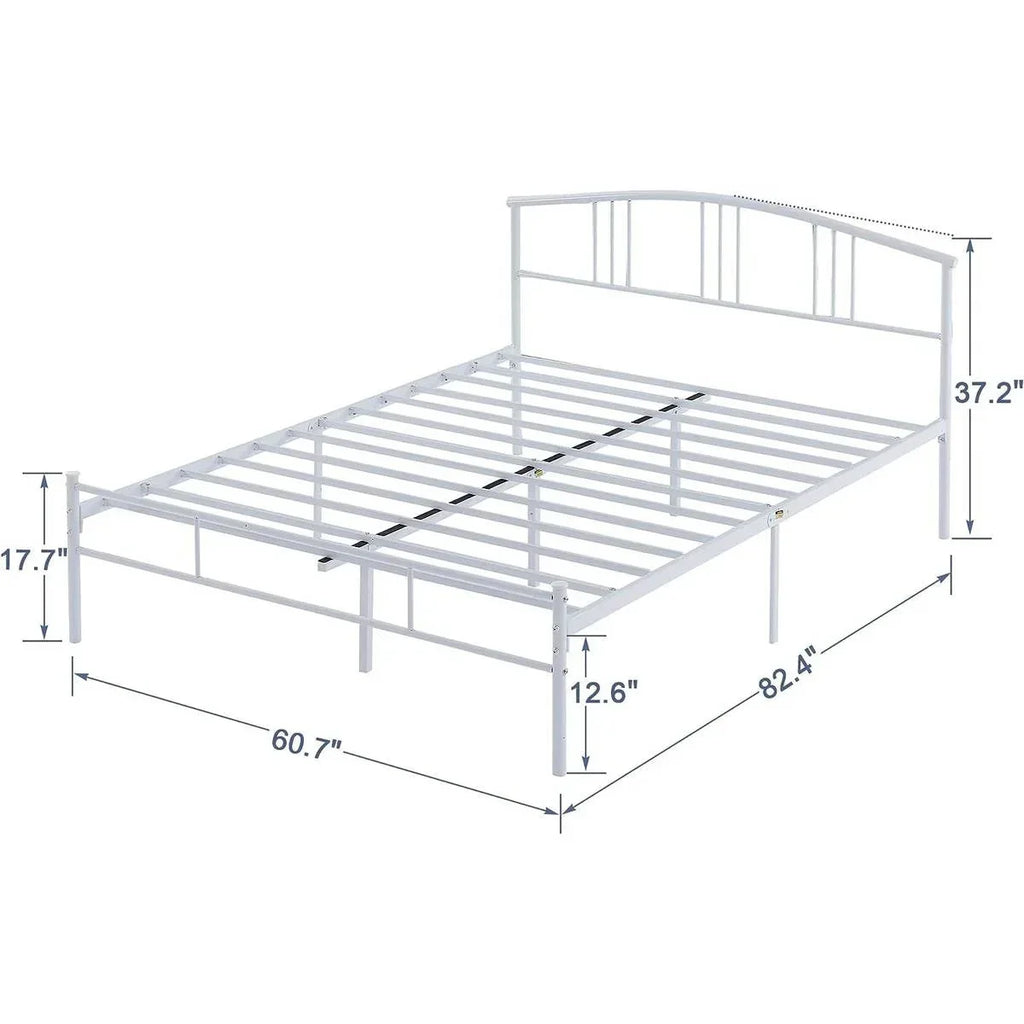Queen size White Metal Platform Bed Frame with Arched Headboard