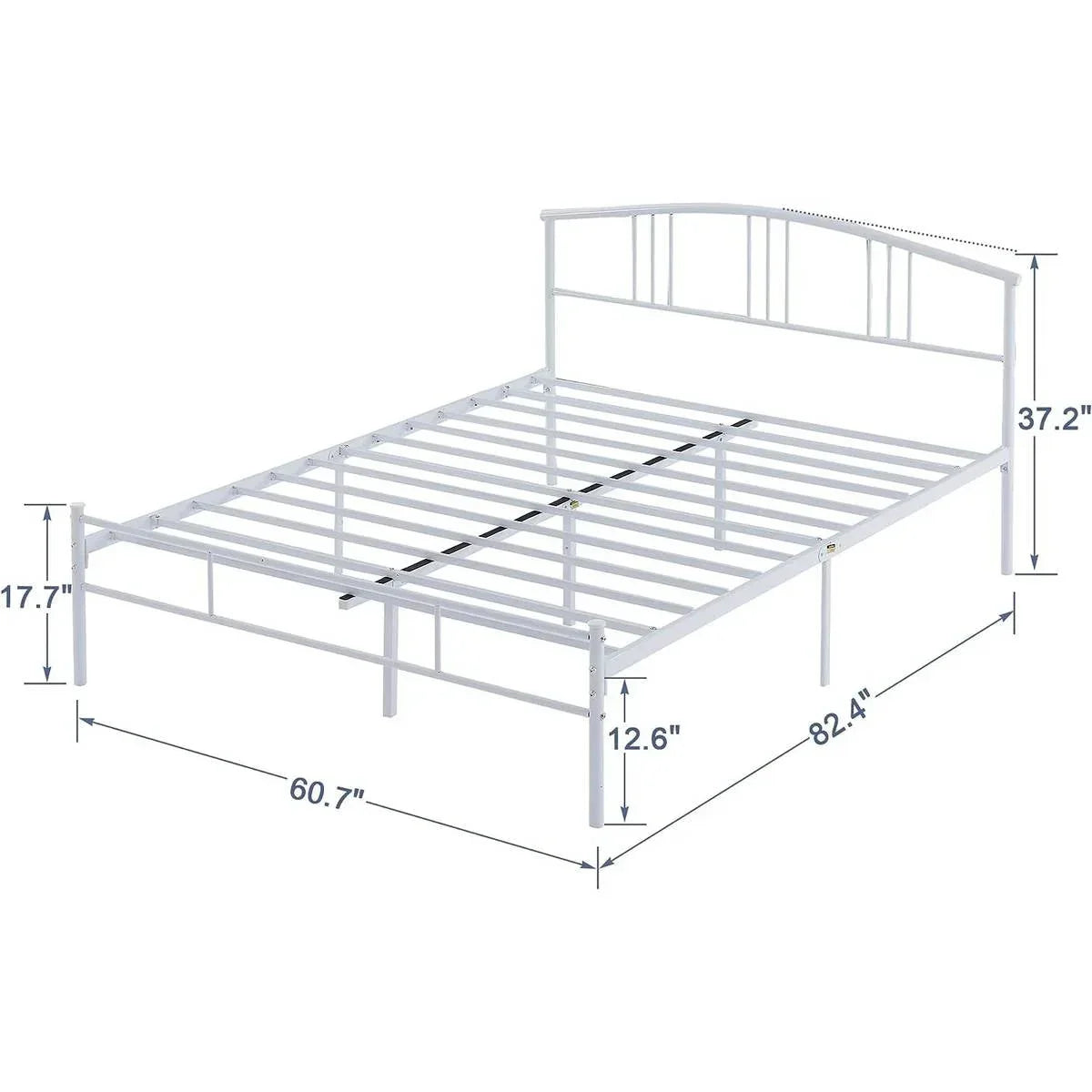 Queen size White Metal Platform Bed Frame with Arched Headboard