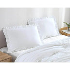 Queen Size White Ruffled Edge Microfiber Comforter Set