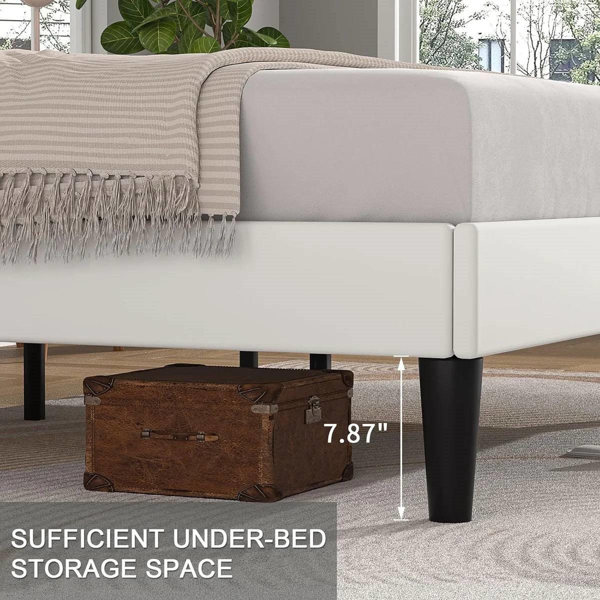 Queen size White Upholstered Platform Bed Frame with Headboard