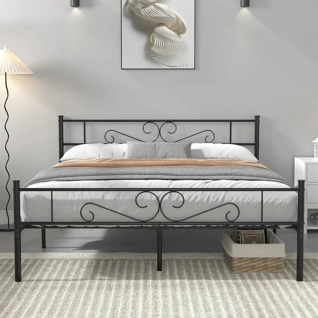 Queen Sturdy Metal Platform Bed Frame with Headboard Footboard in Black Finish