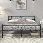 Queen Sturdy Metal Platform Bed Frame with Headboard Footboard in Black Finish