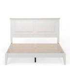 Queen Traditional Solid Oak Wooden Platform Bed Frame with Headboard in White