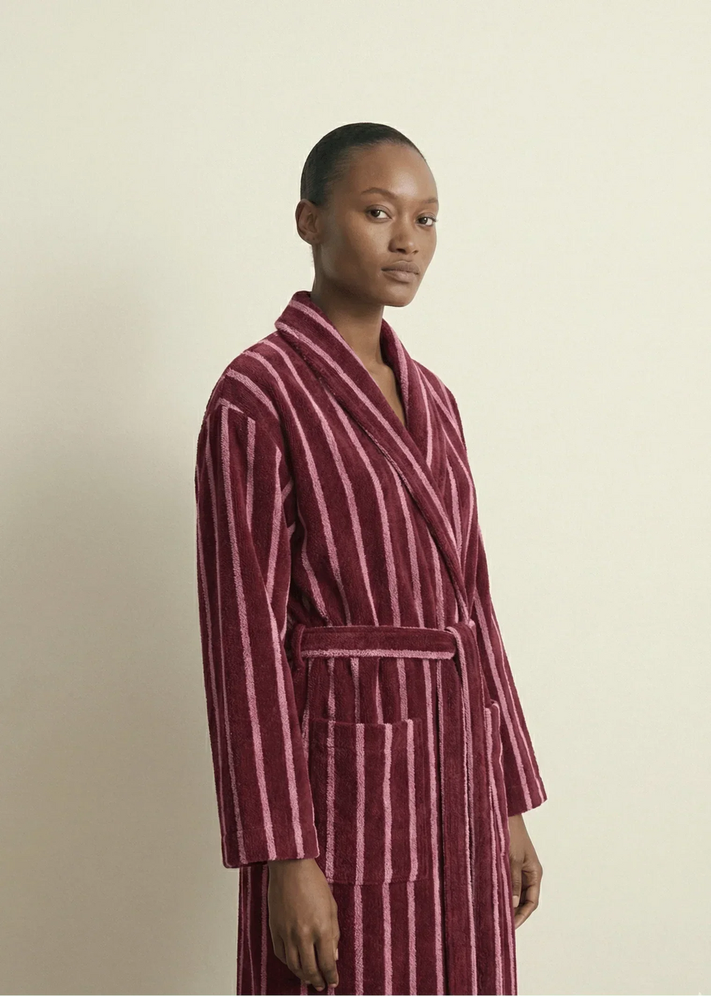 Quiet Evening Striped Robe Set / Burgundy