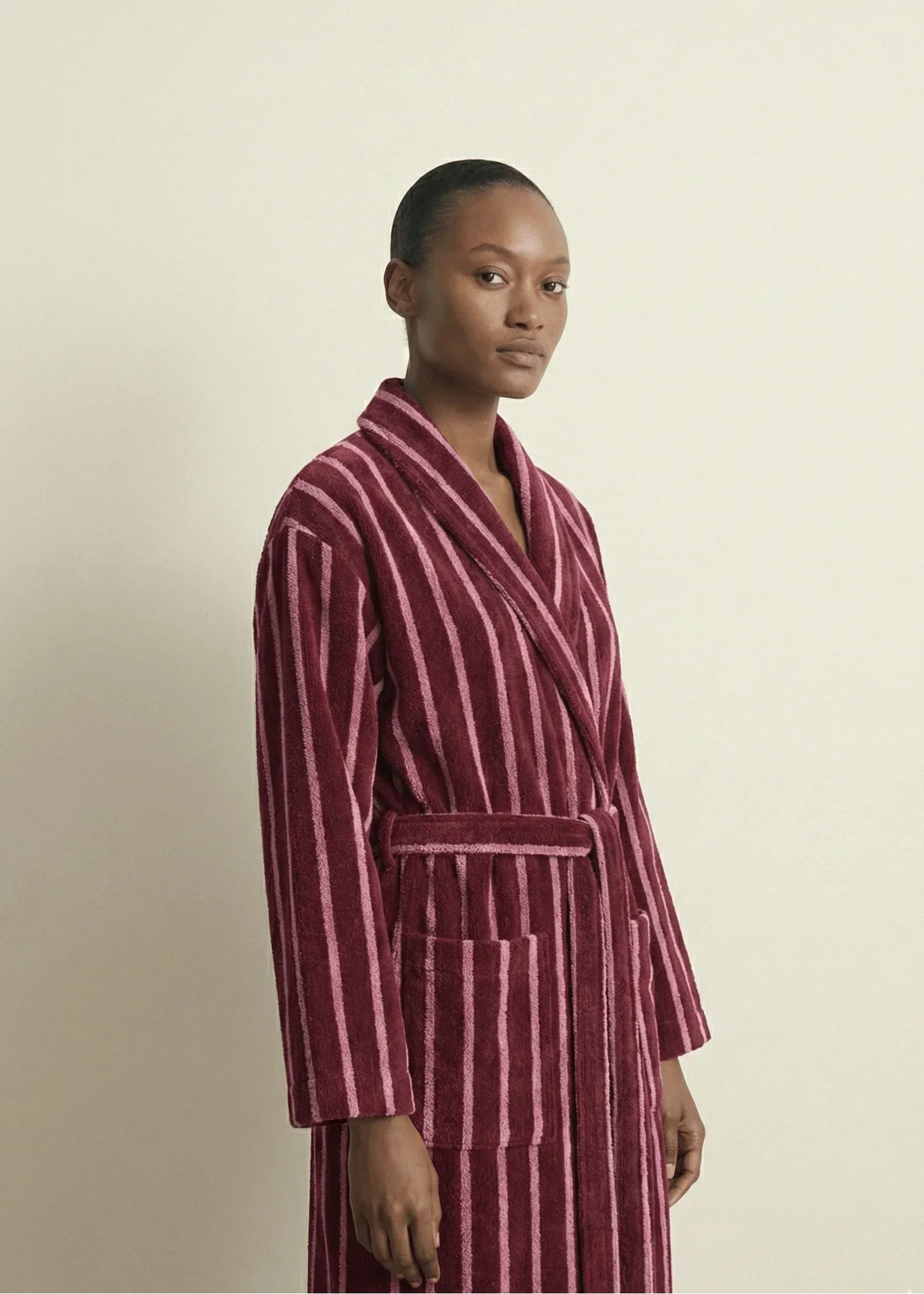 Quiet Evening Striped Robe Set / Burgundy