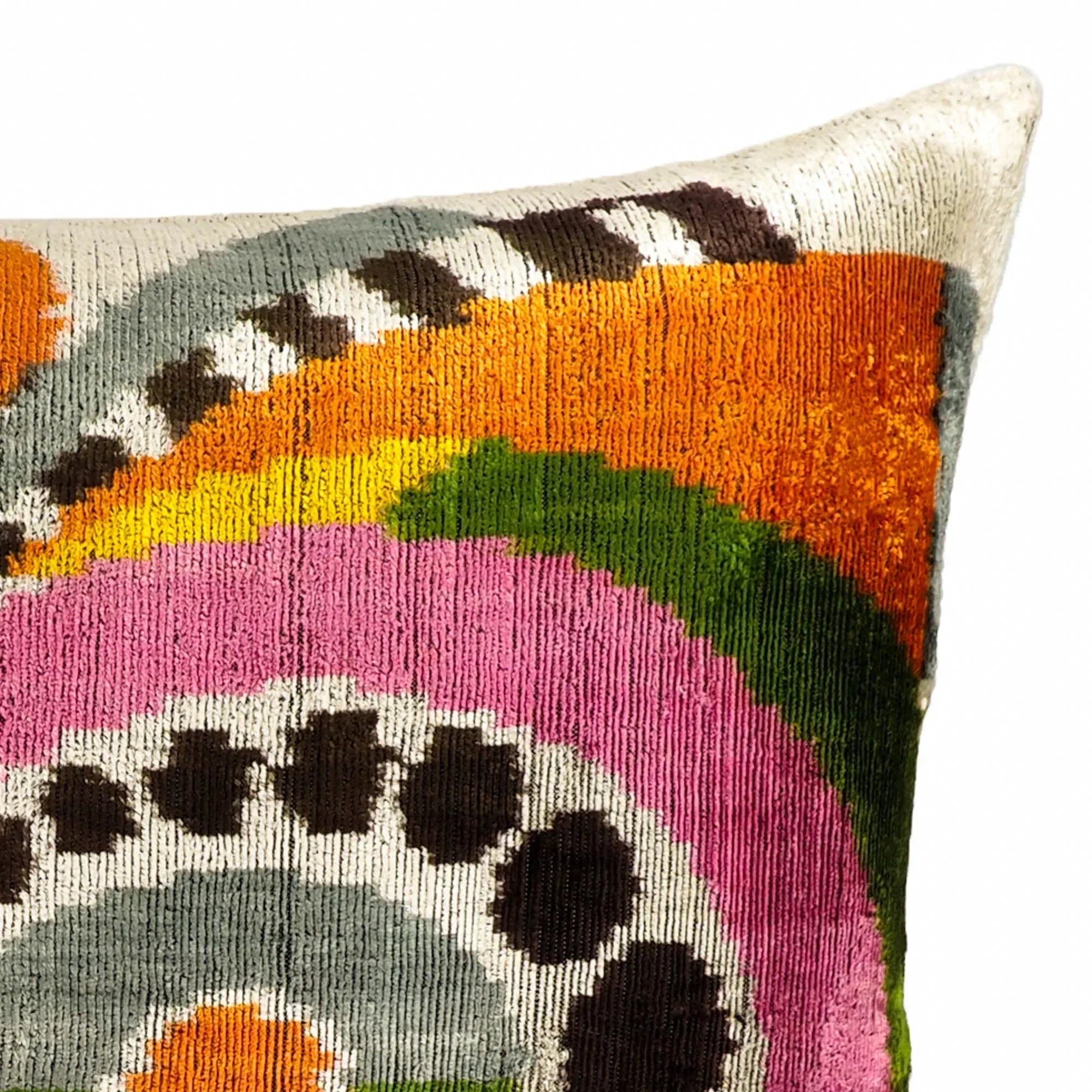 Ra Silk Velvet Ikat Throw Pillow Cover, X 24, side view - House Of Avana