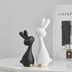 Rabbit Figurines - Decorative Black White Set